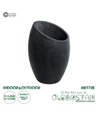 GloboStar® Artificial Garden MESTRE 20732 Επιδαπέδιο Πολυεστερικό Τσιμεντένιο Κασπώ Γλάστρα - Flower Pot Μαύρο Φ40 x Υ60cm